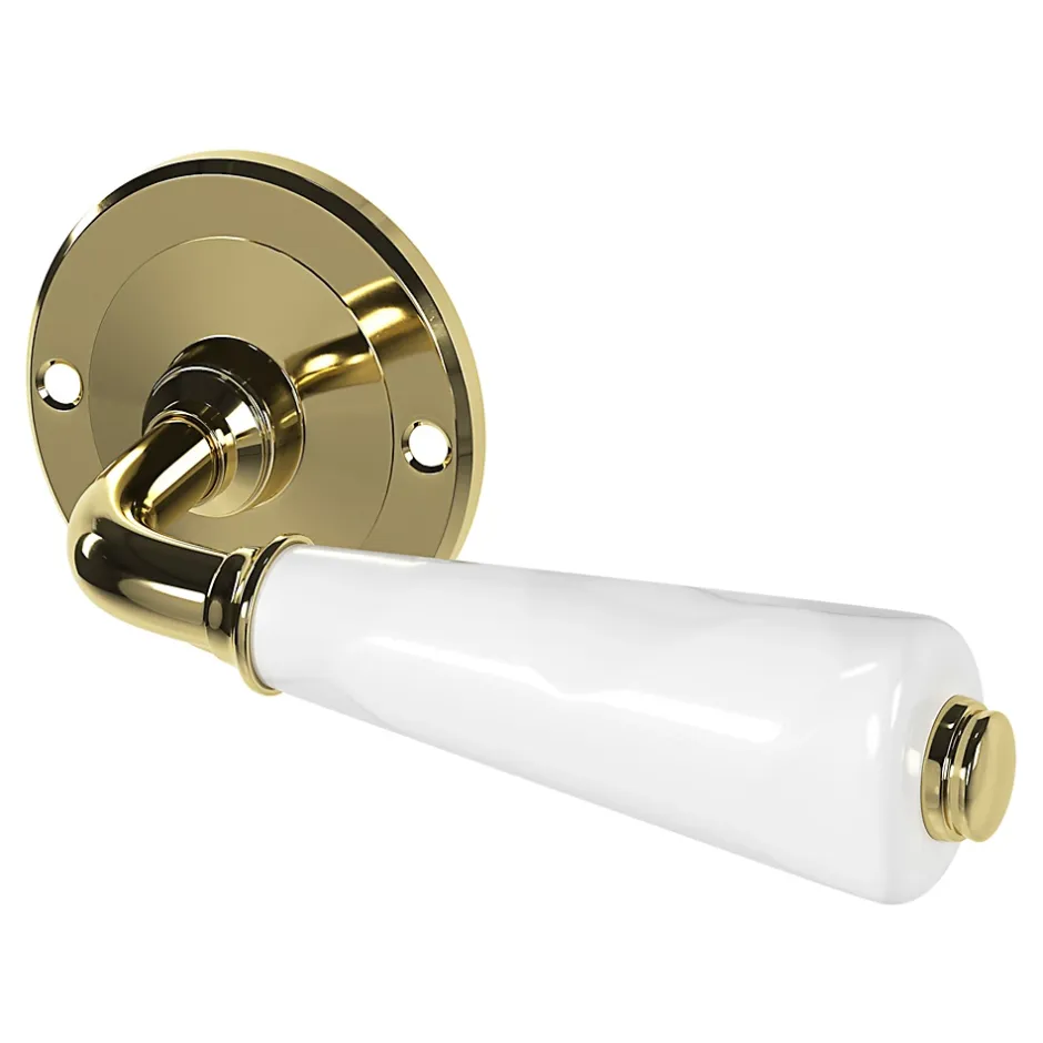 Ensemble poignée sur rosace Incurvé vis traversante ou à vis Porcelaine Vras brillant or Ø48mm-GoodHome New