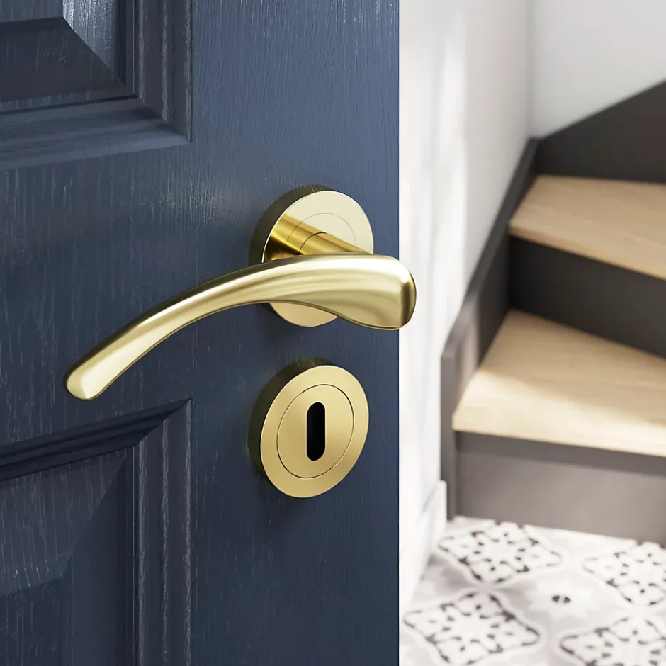 Ensemble poignée sur rosace rond à visser Ruis effet laiton or Ø50mm-GoodHome Discount