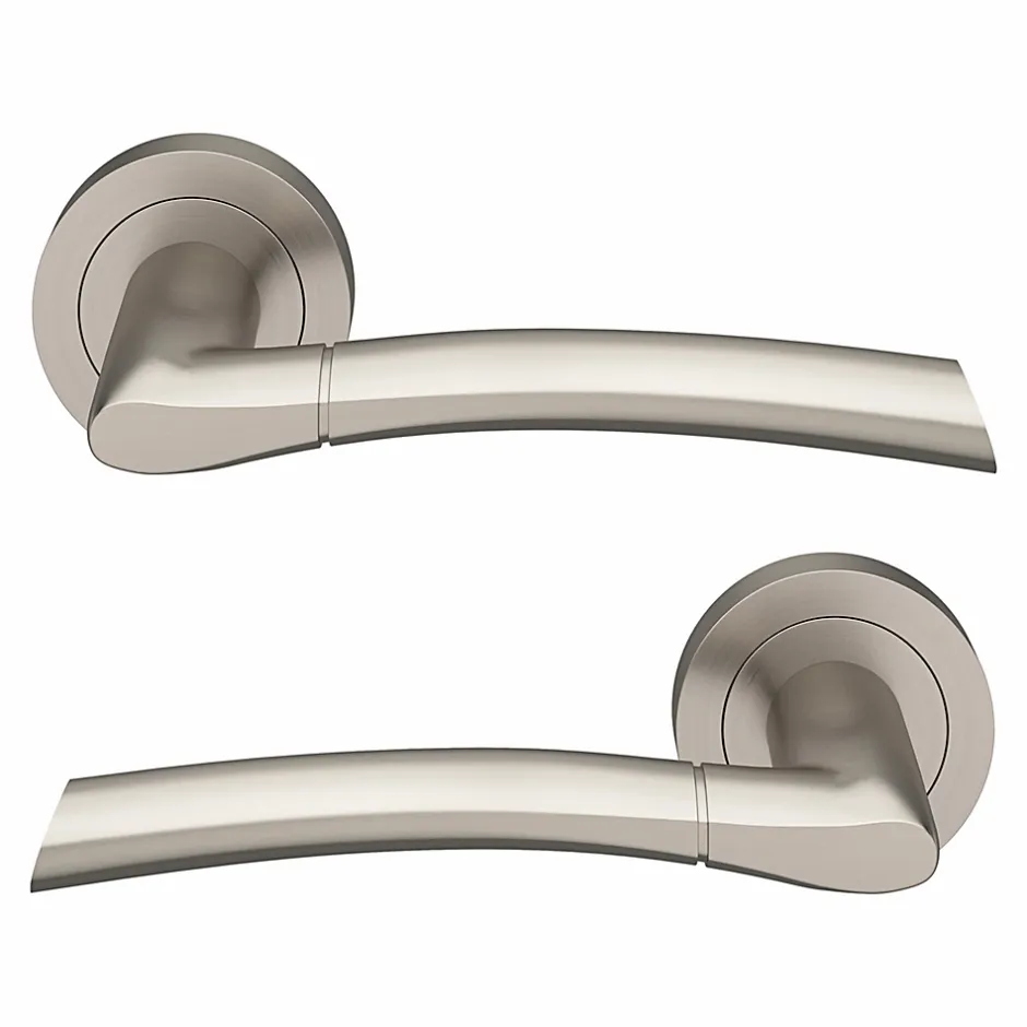 GoodHome Ensemble poignée sur rosace rond à visser Hirel effet nickel satin gris Ø50mm