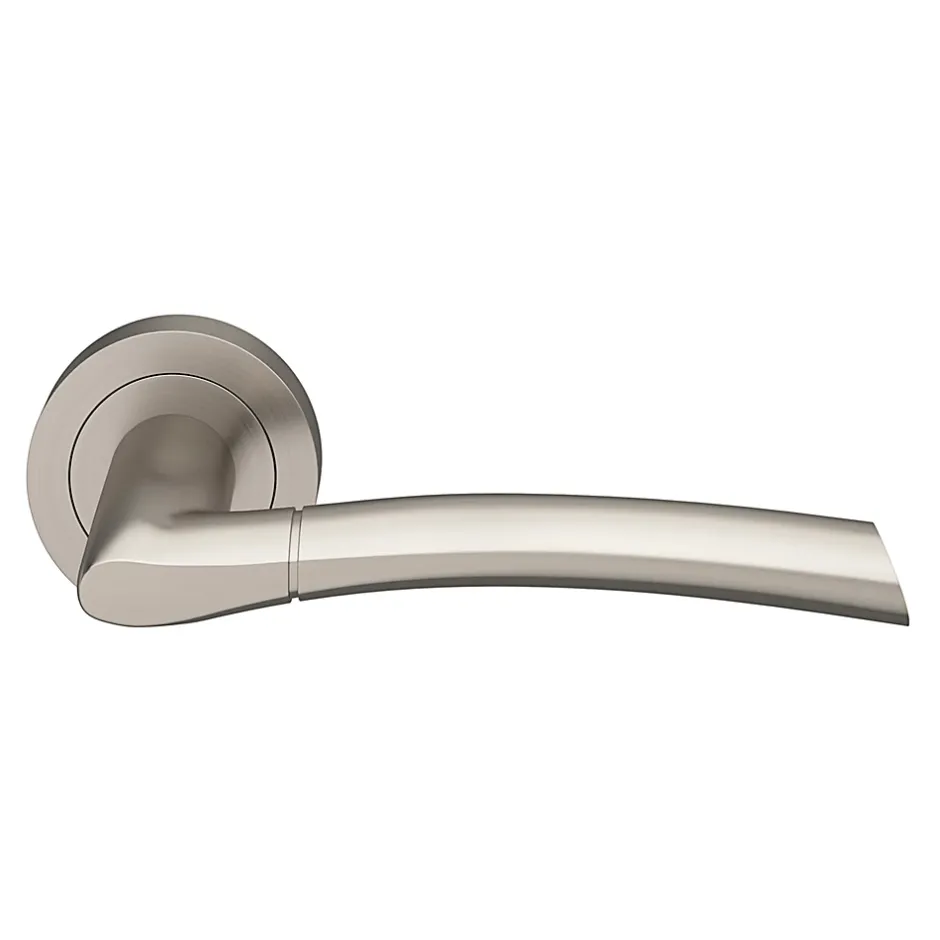 GoodHome Ensemble poignée sur rosace rond à visser Hirel effet nickel satin gris Ø50mm