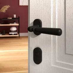 GoodHome Ensemble poignée sur rosace à visser Kilhog noir Ø63mm