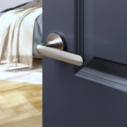 GoodHome Ensemble poignée sur rosace rond à visser Garlan effet nickel satin gris Ø50mm