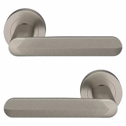 GoodHome Ensemble poignée sur rosace rond à visser Garlan effet nickel satin gris Ø50mm