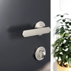 Ensemble poignée sur rosace rond à visser Minzh effet nickel satin gris Ø50mm-GoodHome Clearance