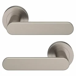Ensemble poignée sur rosace rond à visser Minzh effet nickel satin gris Ø50mm-GoodHome Clearance