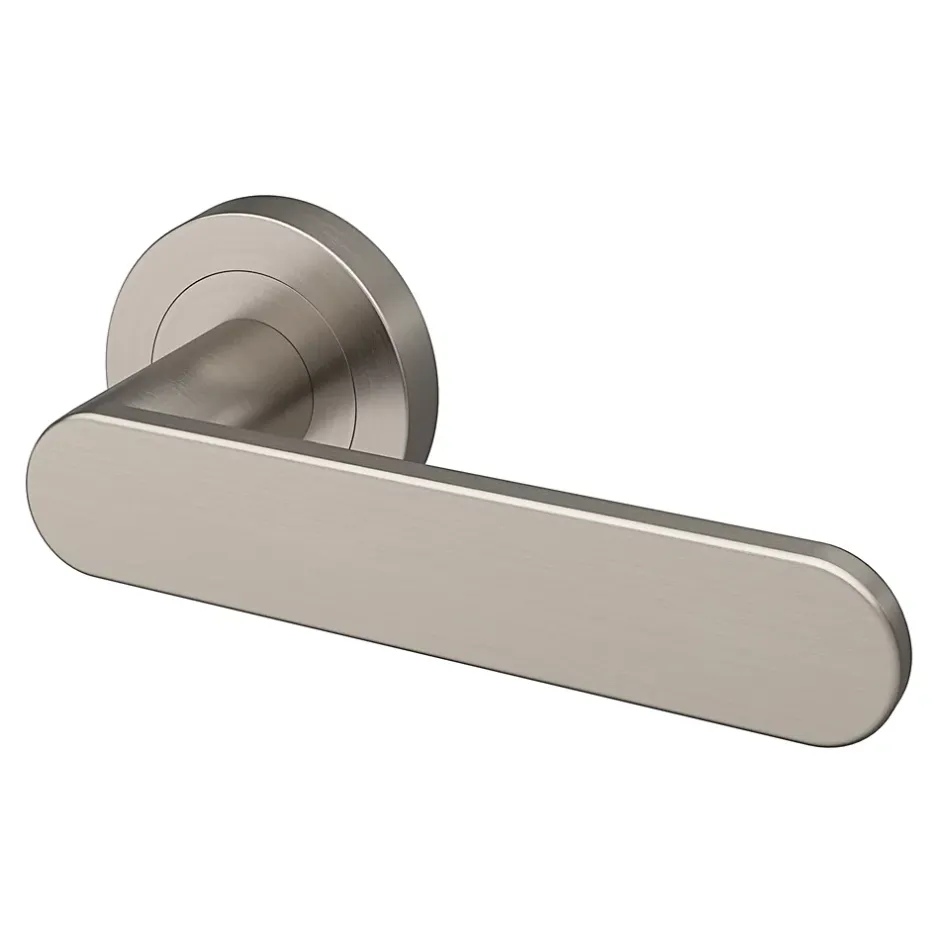 Ensemble poignée sur rosace rond à visser Minzh effet nickel satin gris Ø50mm-GoodHome Clearance