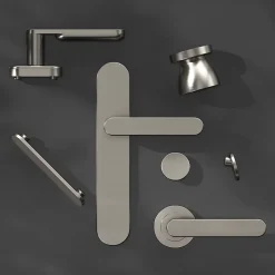 Ensemble poignée sur rosace rond à visser Minzh effet nickel satin gris Ø50mm-GoodHome Clearance