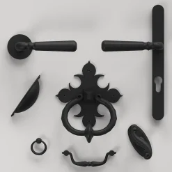 GoodHome Ensemble poignée sur rosace rond à visser Kilhog mat noir Ø50mm