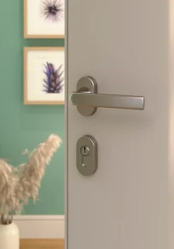 Ensemble poignée sur rosace Incurvé à visser Primel effet nickel satin gris chromé-GoodHome Discount