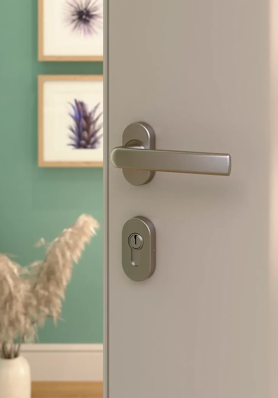 Ensemble poignée sur rosace Incurvé à visser Primel effet nickel satin gris chromé-GoodHome Discount