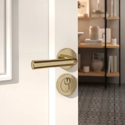 Ensemble poignée sur rosace rond à pousser Tudy Laiton Jaune Ø52mm-GoodHome Outlet