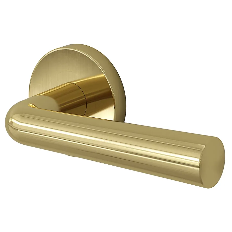 Ensemble poignée sur rosace rond à pousser Tudy Laiton Jaune Ø52mm-GoodHome Outlet