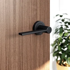 GoodHome Ensemble poignée sur rosace Droit à visser Dotz mat noir Ø52mm