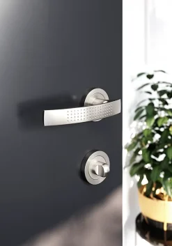 Ensemble poignée sur rosace rond à visser Diss effet nickel satin gris Ø50mm-GoodHome