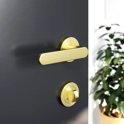 Ensemble poignée sur rosace rond à visser Minzh effet laiton satin or Ø50mm-GoodHome Sale