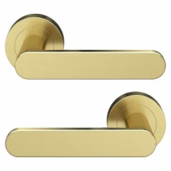 Ensemble poignée sur rosace rond à visser Minzh effet laiton satin or Ø50mm-GoodHome Sale