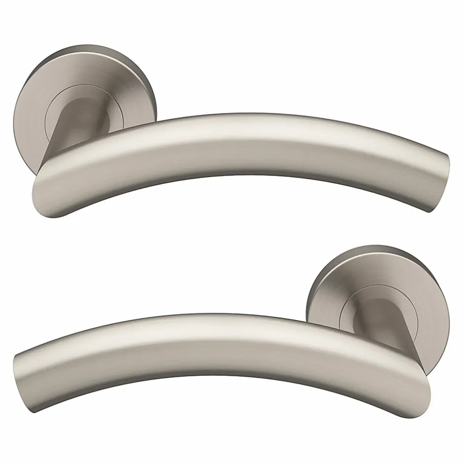 Ensemble poignée sur rosace rond à visser Lagow acier inoxydable effet ino x satin gris Ø53mm-GoodHome New