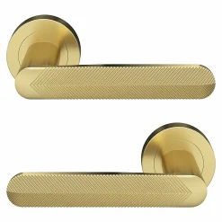 Ensemble poignée sur rosace rond à visser Garlan effet laiton satin or Ø50mm-GoodHome Online