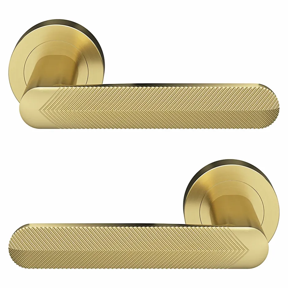 Ensemble poignée sur rosace rond à visser Garlan effet laiton satin or Ø50mm-GoodHome Online