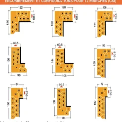 Matisere Escalier 1 quart tournant 13 marches - Hauteur à franchir de 2.81 à 3.33m - Largeur 61cm - Couleur bois et blanc -