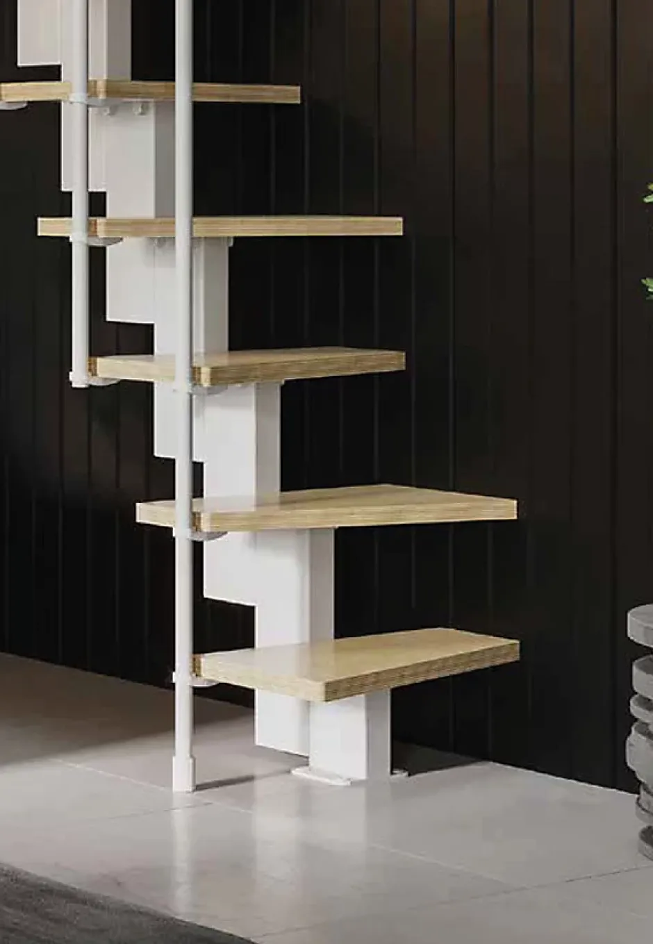 Matisere Escalier 1 quart tournant 10 marches - Hauteur à franchir de 2.20 à 2.60m - Largeur 60cm - Couleur bois et blanc -