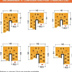 Escalier 2 quart tournant 13 marches - Hauteur à franchir de 2.81 à 3.33m - Largeur 61cm - Couleur naturel et blanc --Matisere Discount