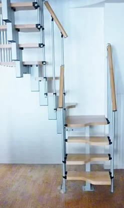 Matisere Escalier 2 quart tournant 11 marches - Hauteur à franchir de 2.41 à 2.85m - Largeur 61cm - Couleur naturel et blanc -