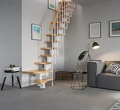 Escalier 1 quart tournant 12 marches - Hauteur à franchir de 2.61 à 3.09m - Largeur 61cm - Couleur bois et blanc --Matisere Online