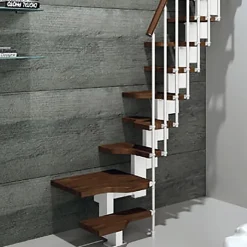 Escalier 1 quart tournant 10 marches - Hauteur à franchir de 2.21 à 2.61m - Largeur 61cm - Couleur noyer et gris --Matisere Online