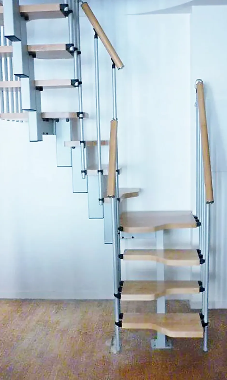 Matisere Escalier 2 quart tournant 12 marches - Hauteur à franchir de 2.61 à 3.09m - Largeur 61cm - Couleur naturel et blanc -