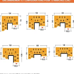 Matisere Escalier 2 quart tournant 12 marches - Hauteur à franchir de 2.61 à 3.09m - Largeur 61cm - Couleur naturel et blanc -