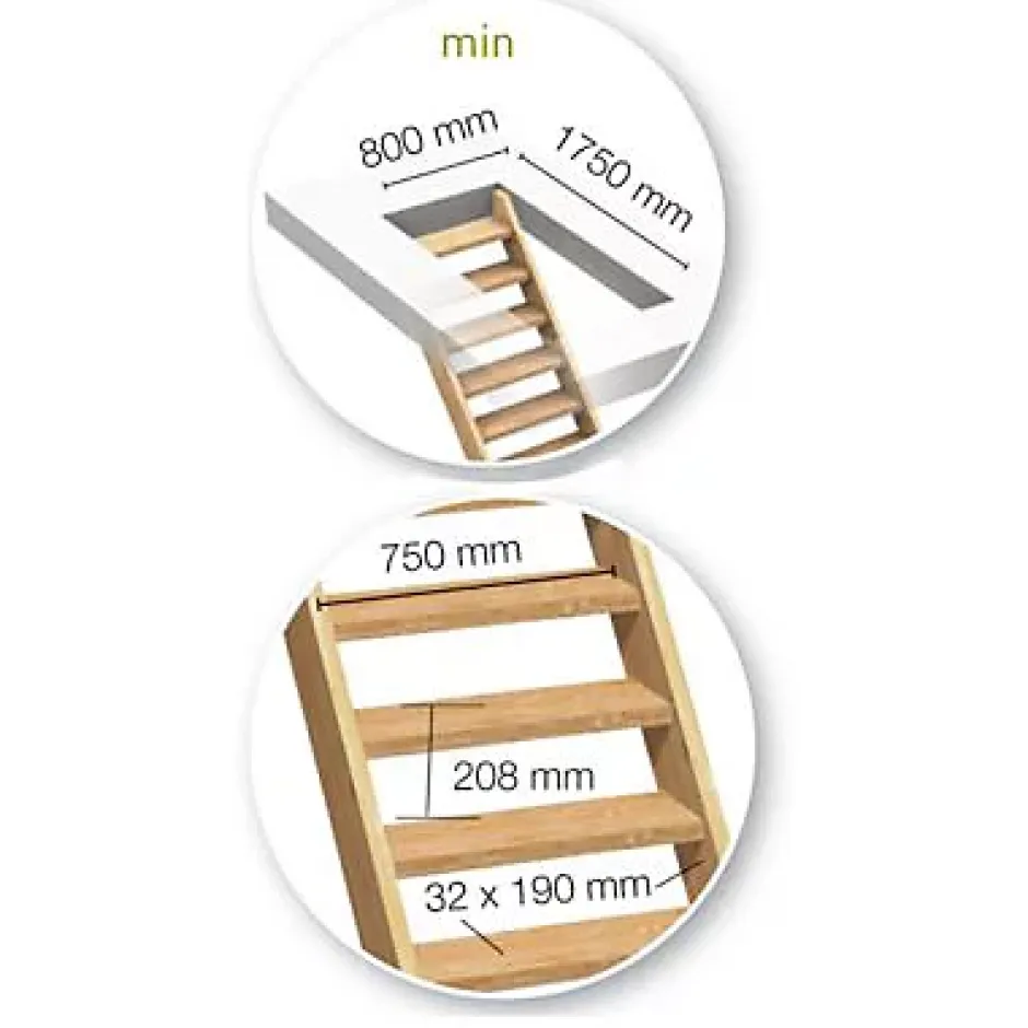 Escalier 1/4 tournant droit bois Normandie l.80 cm 13 marches sapin- Best