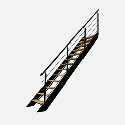 Escalier bois droit noir avec garde-corps à LED intégrées, Spectra-Kordo New