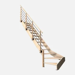 Kordo Escalier bois hêtre quart-tournant gauche avec garde-corps, Nostra