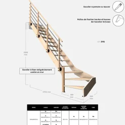 Kordo Escalier bois hêtre quart-tournant gauche avec garde-corps, Nostra