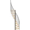 Matisere Escalier colimaçon 10 marches - Hauteur à franchir 2.09 à 2.59m - Structure grise et marche hêtre - Diamètre 120cm - SUON120/GH-10