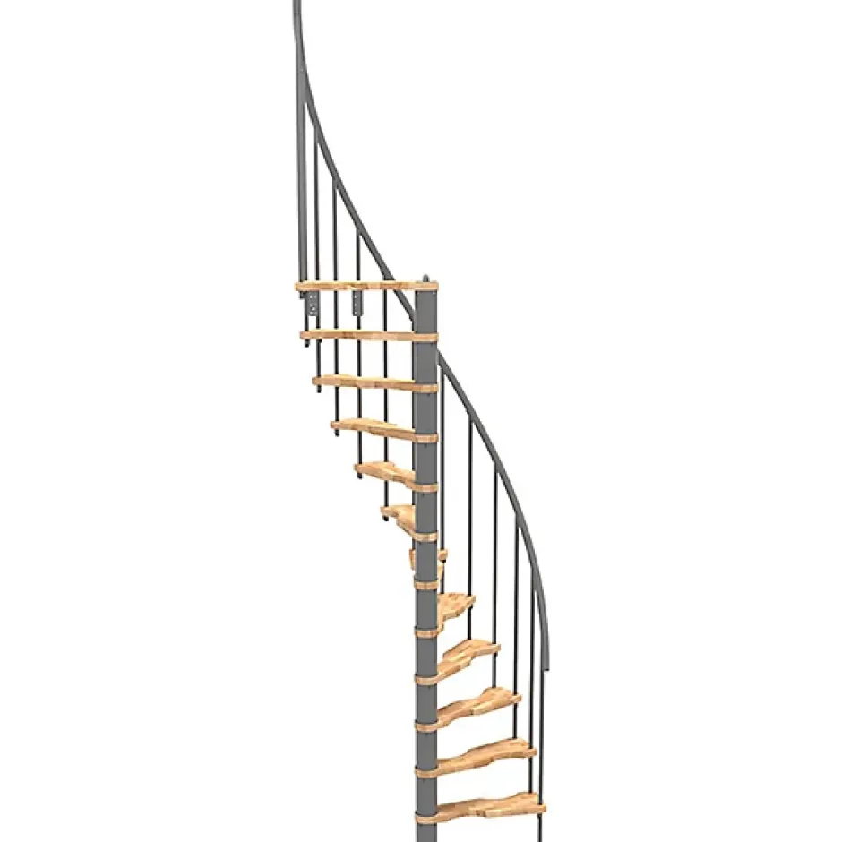 Matisere Escalier colimaçon 10 marches - Hauteur à franchir 2.09 à 2.59m - Structure grise et marche hêtre - Diamètre 120cm - SUON120/GH-10