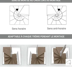 Matisere Escalier colimaçon 11 marches - Haut. à franchir 2.26 à 2.64m - Diam. 140cm - Trémie carrée - Struct. anthracite / marches noyer -