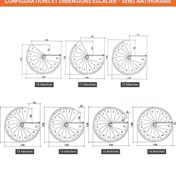 Escalier colimaçon 14 marches - Hauteur à franchir 2.87 à 3.36m - Diamètre 138cm - Bois et blanc - Sens anti-horaire --Matisere Discount