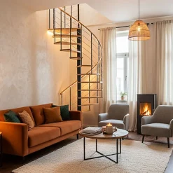 Escalier colimaçon 15 marches - Diamètre 160cm - Hauteur à franchir 3.04 à 3.52m - Structure noire et marche hêtre - VENE160/NH-15-Matisere Online