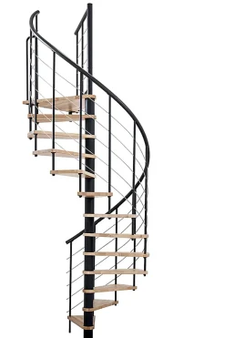 Matisere Escalier colimaçon 11 marches - Hauteur à franchir 2.15 à 2.59m - Structure noire et marche hêtre - Diamètre 100cm - VENE100/NH-11