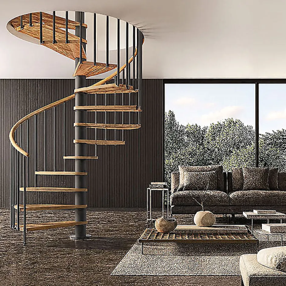 Escalier colimaçon 11 marches - Haut. à franchir 2.26 à 2.64m - Diam. 180cm - Trémie ronde - Struct. anthracite / marches Naturel-Matisere Sale