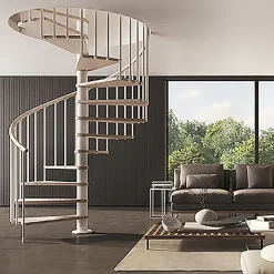 Escalier colimaçon 10 marches - Hauteur à franchir de 2.05 à 2.40m - Diamètre 1.05m - Structure anthracite et marche noyer --Matisere Outlet