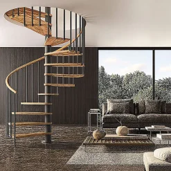 Escalier colimaçon 11 marches - Haut. à franchir 2.26 à 2.64m - Diam. 140cm - Struct. grise / marches naturel- Trémie ronde --Matisere Discount