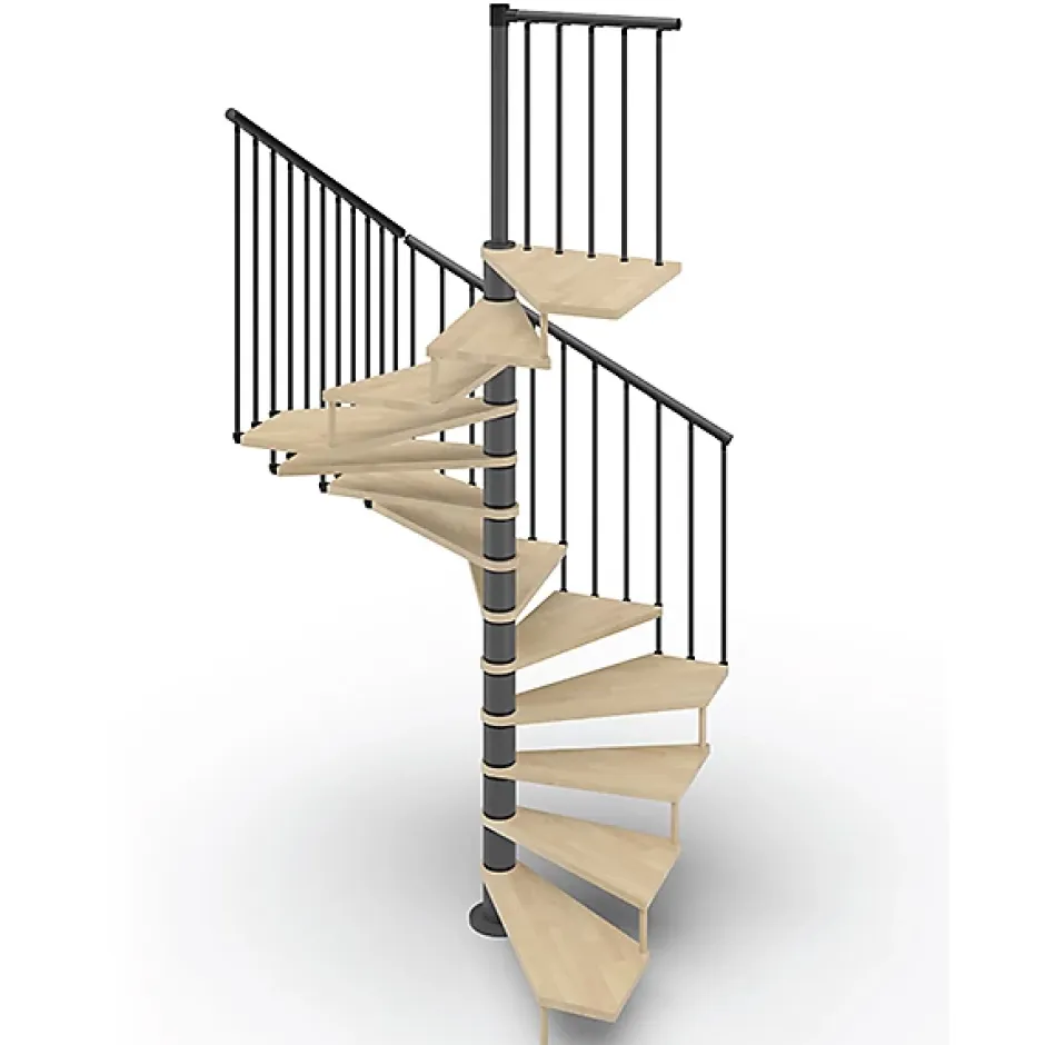 Escalier colimaçon 14 marches - Haut. à franchir 2.84 à 3.36m - Diam. 140cm - Trémie carrée - structure grise / marches naturel --Matisere Best