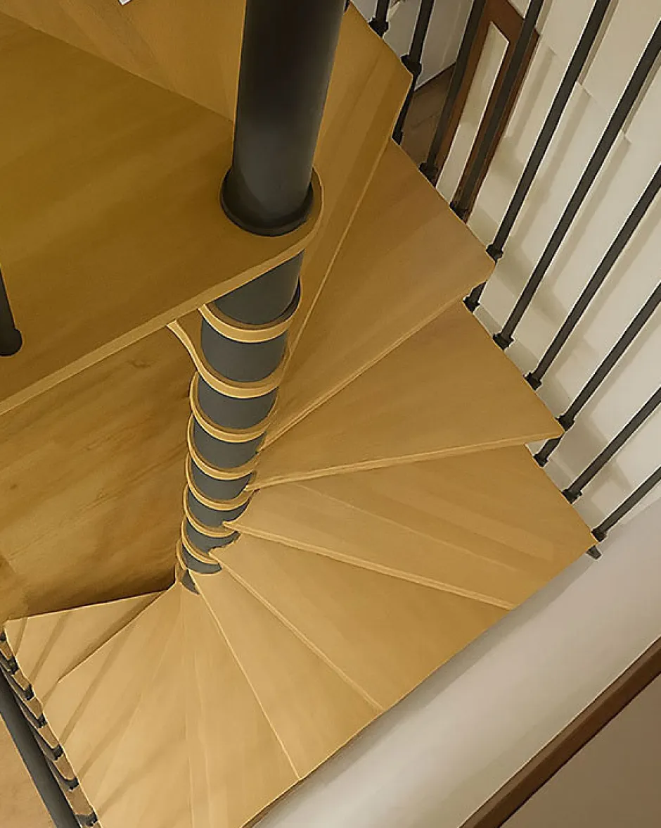 Escalier colimaçon 12 marches - Haut. à franchir 2.46 à 2.88m - Diam. 140cm - Trémie carrée - structure grise / marches naturel --Matisere Hot