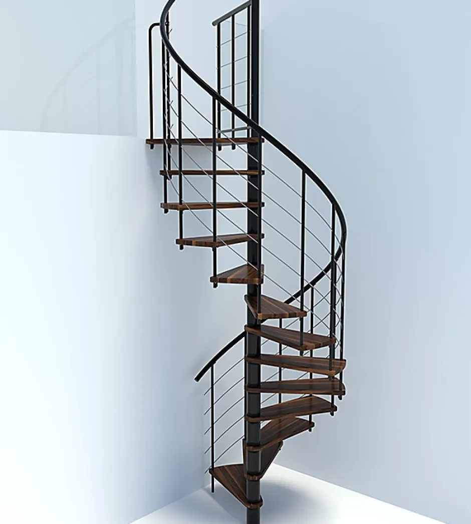 Matisere Escalier colimaçon 13 marches - Diamètre 120cm - Hauteur à franchir 2.54 à 3.05m - Noir et Noyer - VENE120-SNMNOY-13