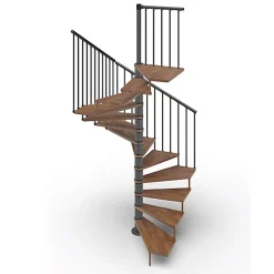 Escalier colimaçon 15 marches - Haut. à franchir 3.08 à 3.60m - Diam. 160cm - Trémie carrée - Struct. Anthracite / marches Noyer --Matisere