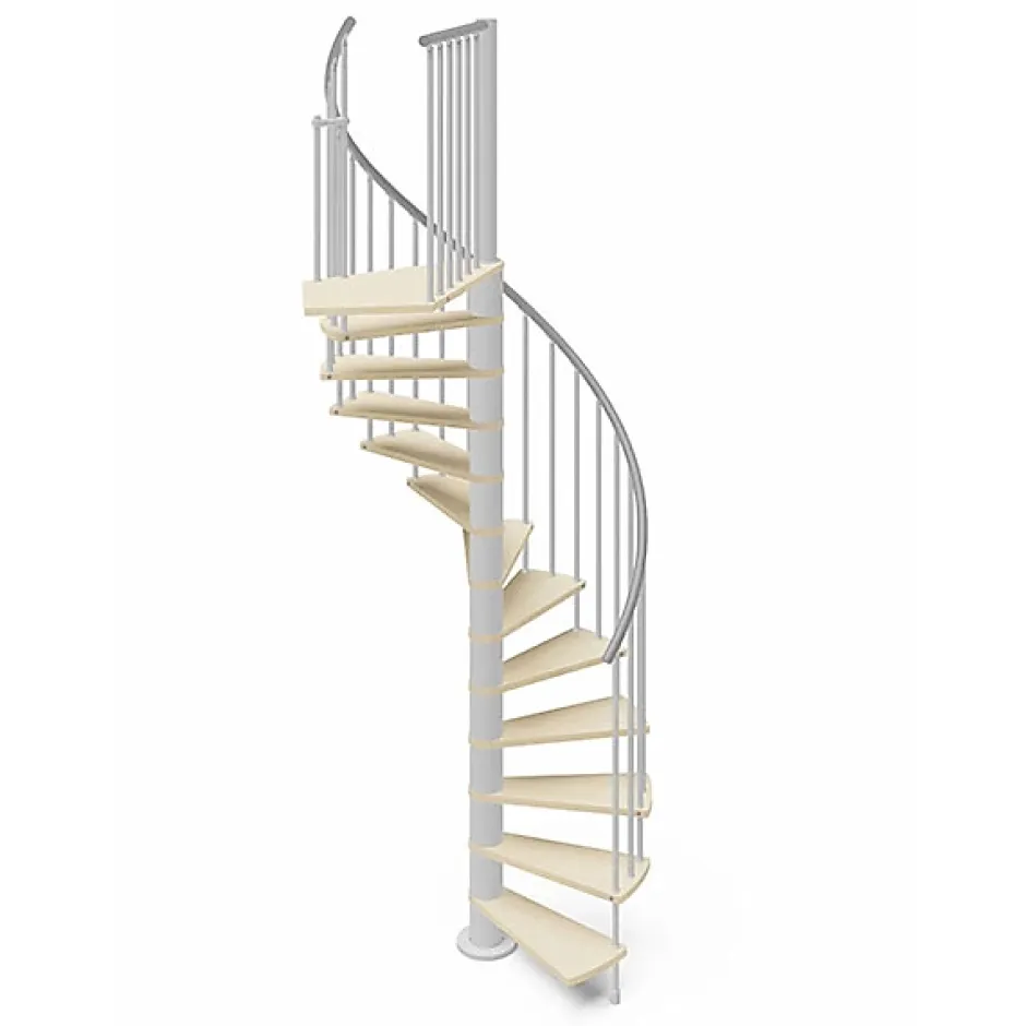 Escalier colimaçon 13 marches - Hauteur à franchir 2.67 à 3.12m - Diamètre 138cm - Bois et blanc - Sens anti-horaire --Matisere New
