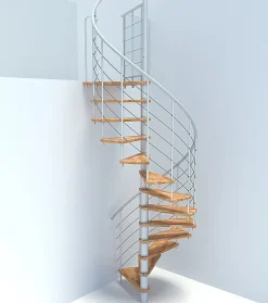 Escalier colimaçon 12 marches - Diamètre 120cm - Hauteur à franchir 2.34 à 2.82m - Blanc et hêtre - VENE120-SBMNAT-12-Matisere Outlet